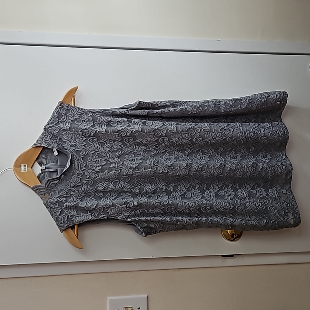 Susan Graver Grey Lined Lace Blouse